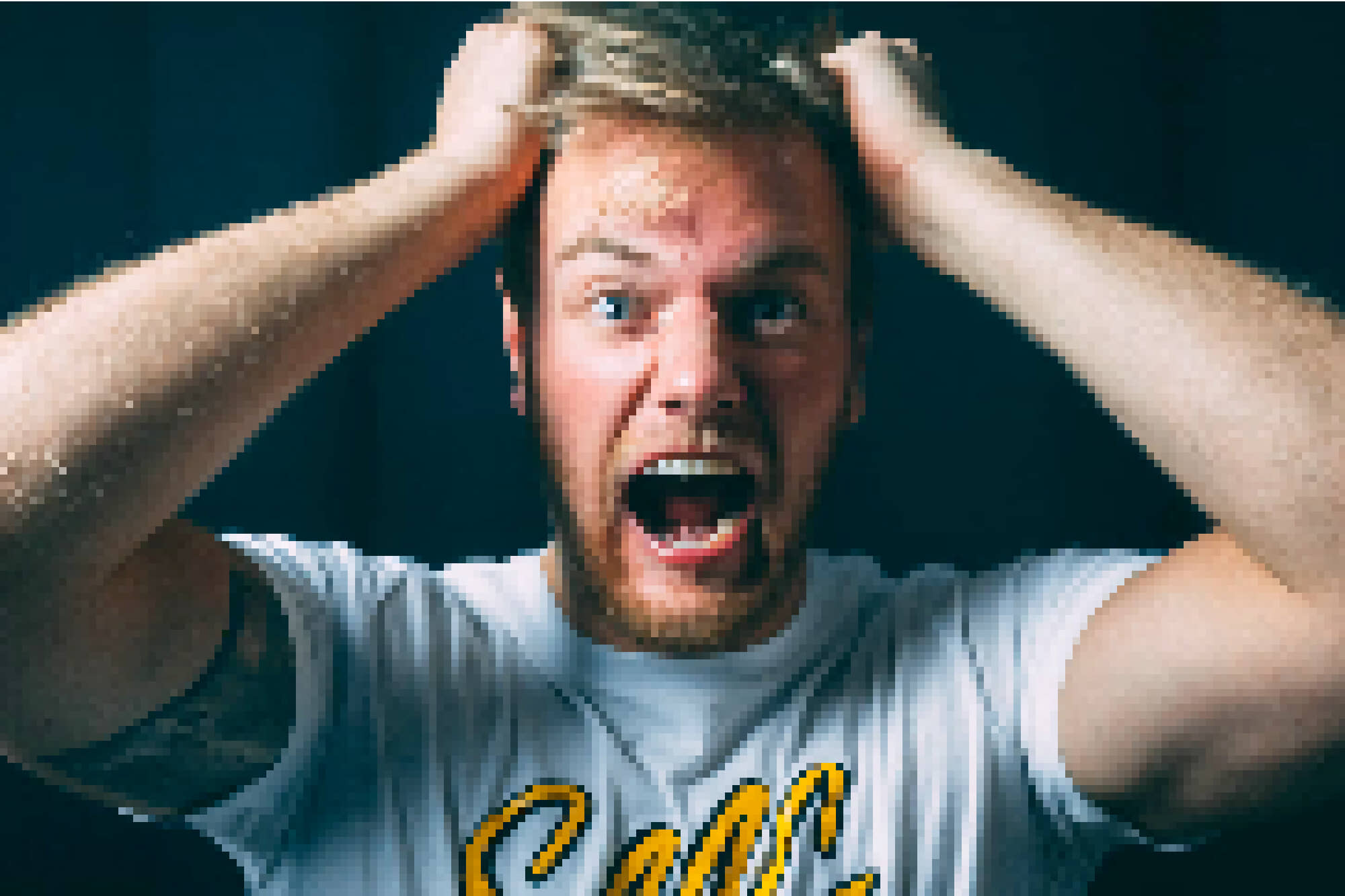 pixelated image of man screaming