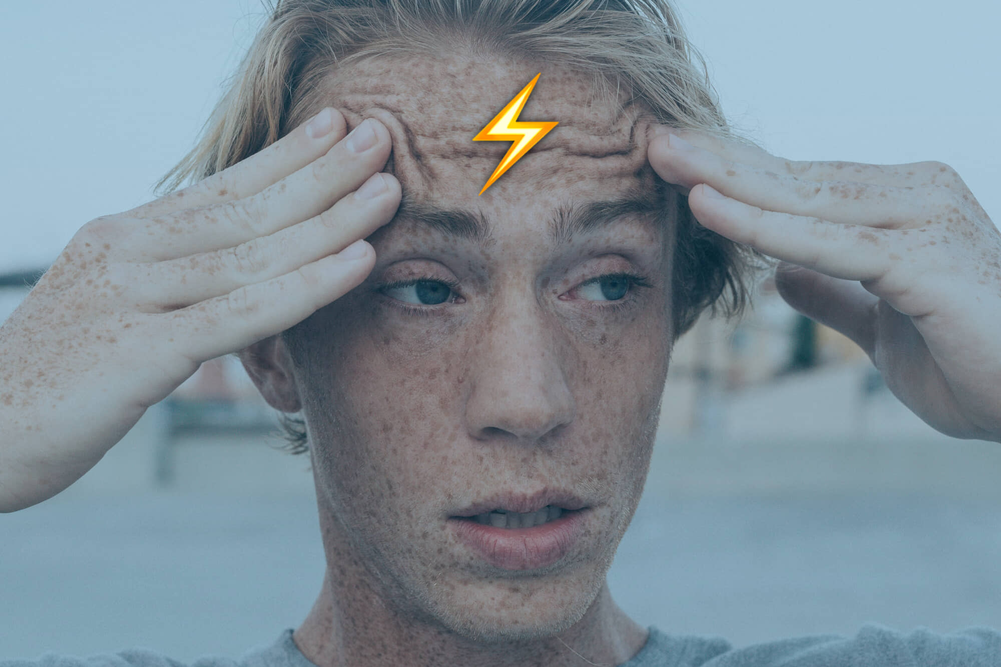 a confused man with a lightning bolt on his forehead