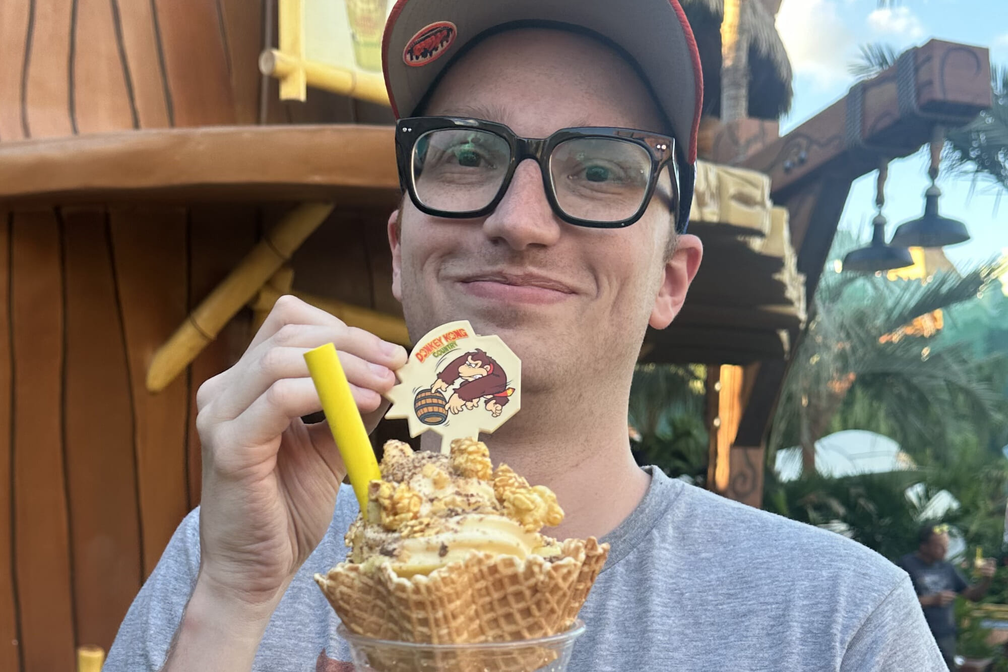jared eating a donkey kong ice cream