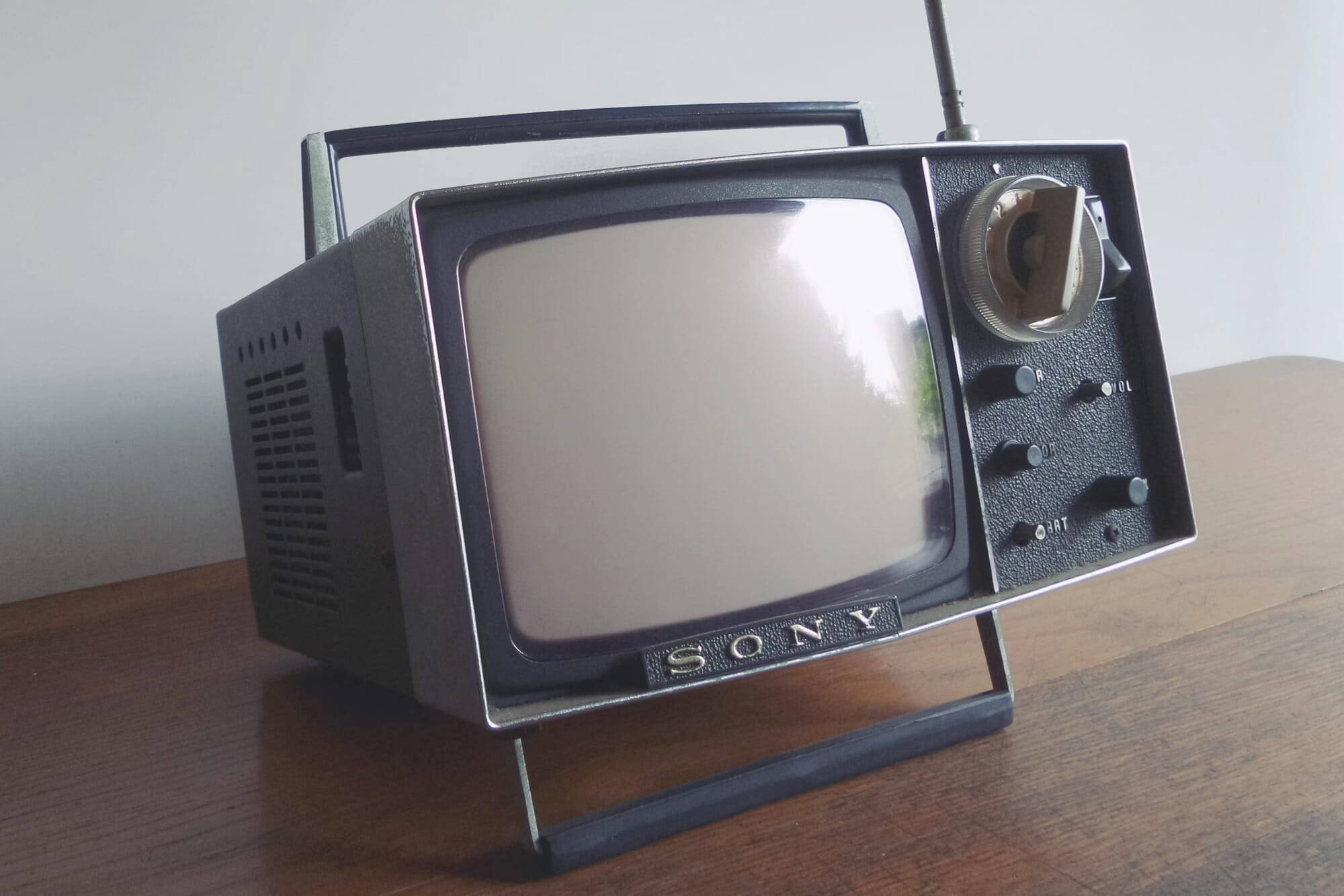 A small TV on a table.