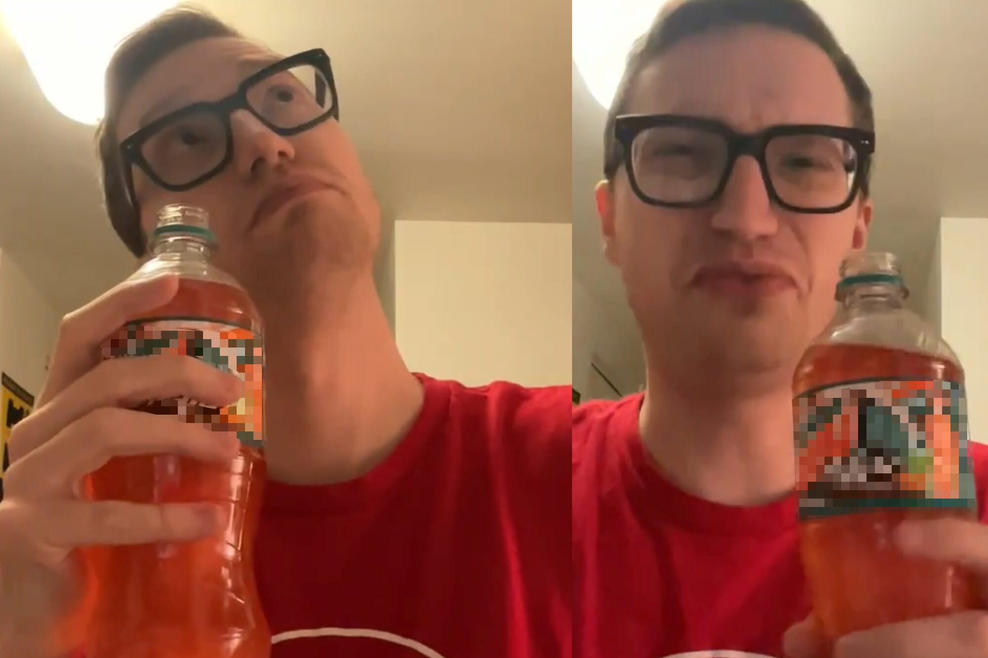 Jared making faces drinking mountain dew
