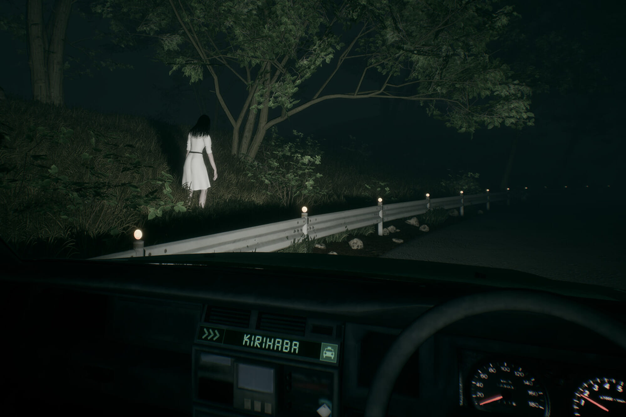 A creepy woman on the side of the road.